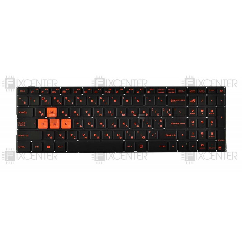 Клавиатура для ноутбука ASUS ROG Strix GL502, GL702 с RED подсветкой (все кнопки черные)