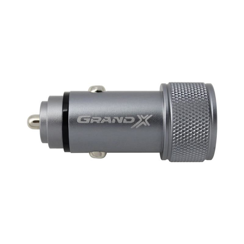 Автомобильный блок питания (зарядное устройство) Grand-X (2USB 3.1A) Dark Grey Metallic (CH-07DG), Зарядное устройство, USB, Да, Проводное