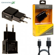 Блок питания (зарядное устройство) Grand-X (1xUSB 1А) Black (CH-765T) + кабель USB Type C, Зарядное + кабель, USB Type-C, Нет, Проводное