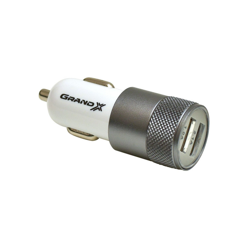 Автомобильный блок питания (зарядное устройство) Grand-X (2xUSB 2.4A) White (CH-25W), Зарядное устройство, USB, Да, Проводное