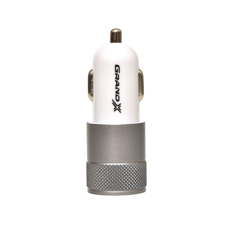 Автомобильный блок питания (зарядное устройство) Grand-X (2xUSB 2.4A) White (CH-25W), Зарядное устройство, USB, Да, Проводное