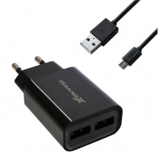 Блок питания (зарядное устройство) 12W Grand-X (2xUSB 2.4A) Black (CH-45UMB) + кабель microUSB, Зарядное + кабель, micro-USB, Нет, Проводное