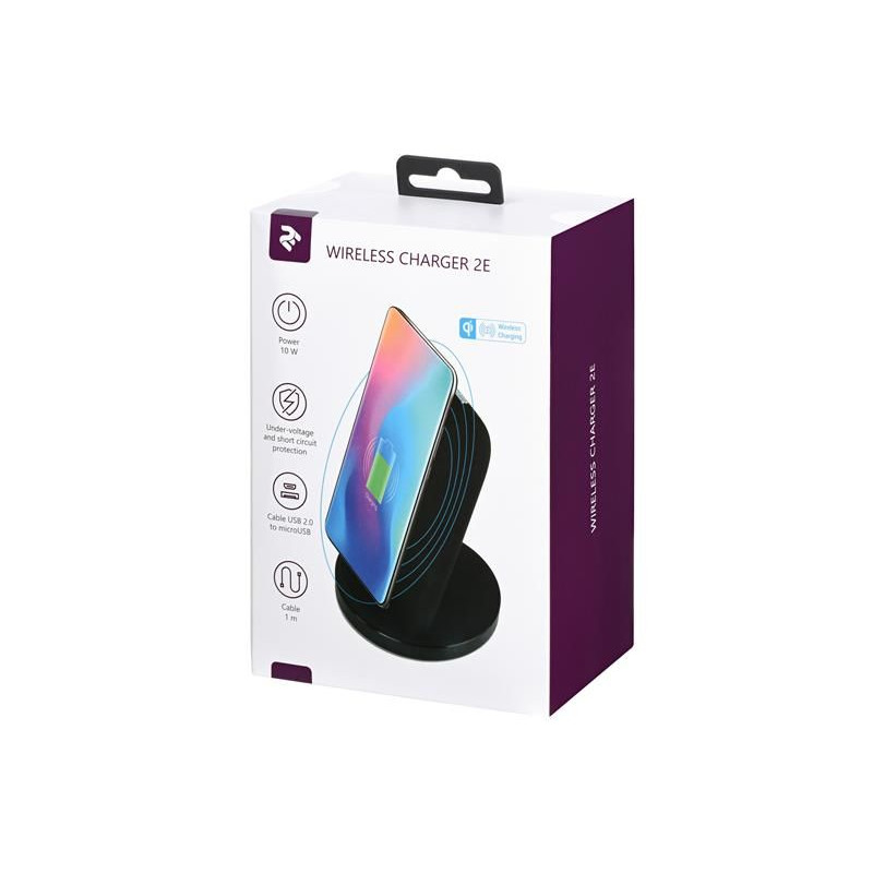 Беспроводное зарядное устройство (Бесконтактный блок питания) 2E Stand 10W Black (2E-WCQ01-04), Зарядное + кабель, micro-USB, Нет, Беспроводное
