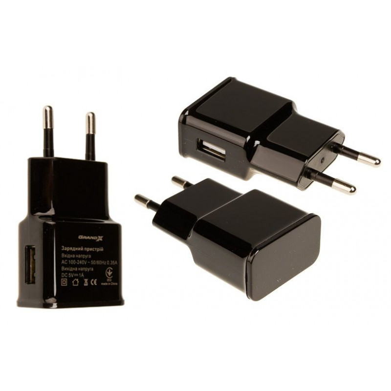 Блок питания (зарядное устройство) 5W Grand-X (1xUSB 1A) Black (CH-765B), Зарядное устройство, USB, Нет, Проводное