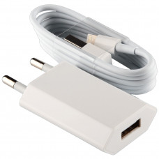 Блок питания (зарядное устройство) LogicPower (1USBx1A) 5W АС-005 White (LP5191) + кабель Lightning, Зарядное + кабель, Lightning, Нет, Проводное
