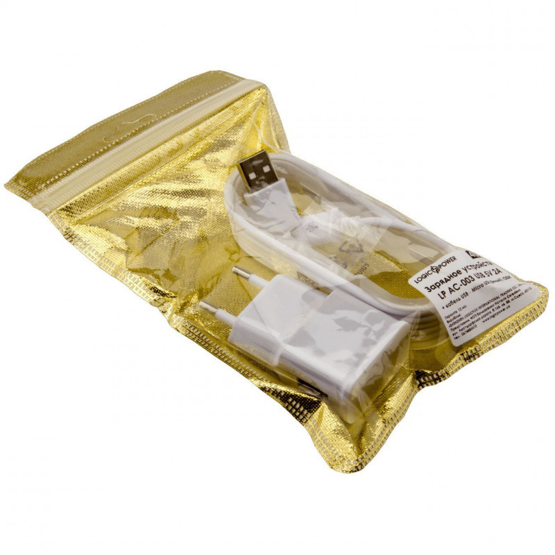 Блок питания (зарядное устройство) LogicPower (1USBx1A) АС-003 White (LP4097) + кабель microUSB, Зарядное + кабель, micro-USB, Нет, Проводное