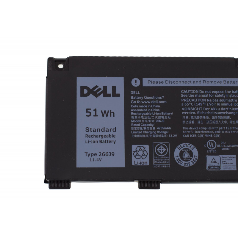 Аккумулятор (батарея) 266J9 для ноутбука Dell Inspiron G3 3790 3590 3779 G5 5587 G5 5590 51Wh 4255mAh Orig, 4255mAh, Внутренний, Оригинал, 11.4 V