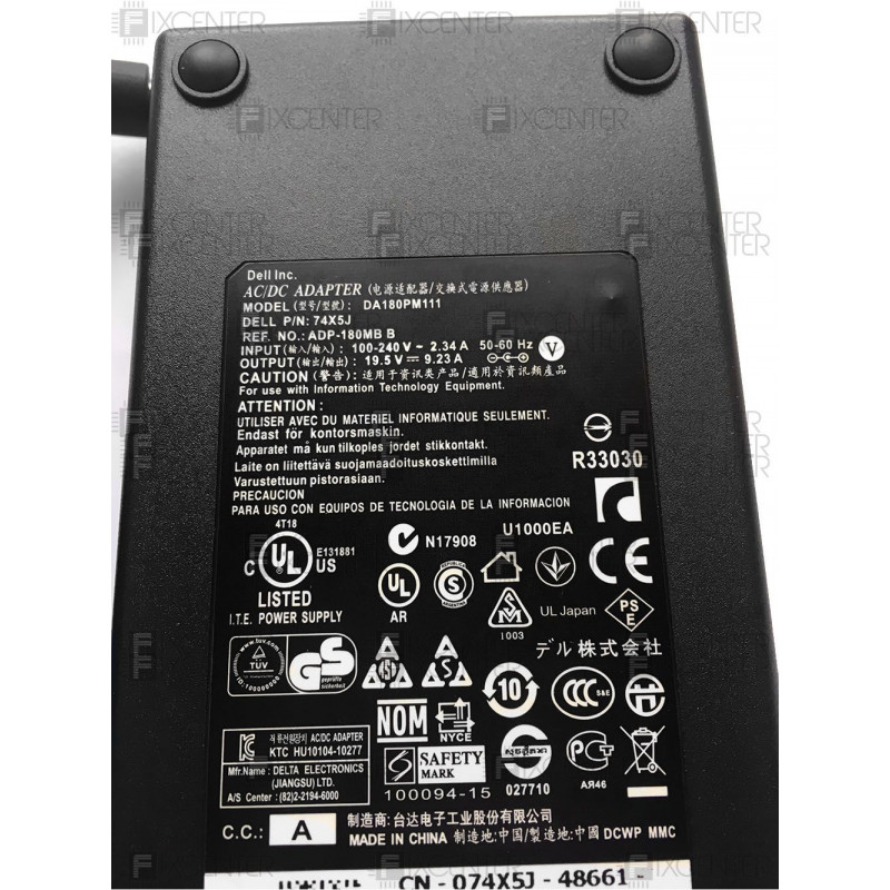 Блок питания Dell 180 Вт (19.5V 9,23А 7,4*5,0мм) 3 pin. Оригинал, 180W, 19.5V, 9.23А, 7,4мм*5,0мм