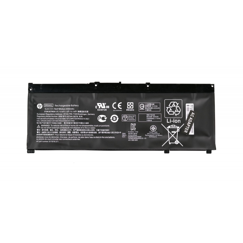 Батарея (аккумулятор) SR04XL для ноутбука HP Pavilion Power 15-CB, HP Omen 15-CE, 17-CB 4550 mAh 15.4 V 70.07 Wh Оригинал, 4535 mAh, Внутренний, Оригинал, 15 V