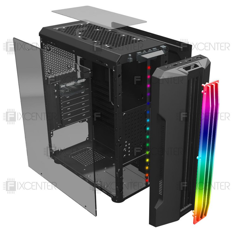 Корпус для ПК (корпус компьютера) 1stPlayer R3-A-R1 Color LED Black без БП, Да, Midi Tower, Да, ATX, Micro-ATX, Стеклянная стенка, Нижнее