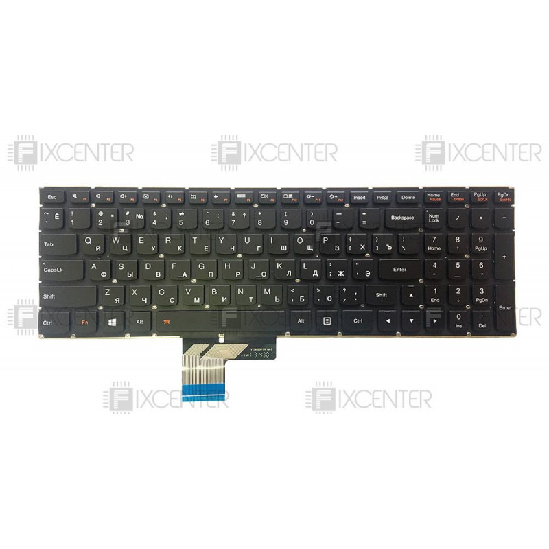 Клавиатура для ноутбука Lenovo IdeaPad Y50-70, Y50-80, Y70-70 с подсветкой (черные торцы кнопок)