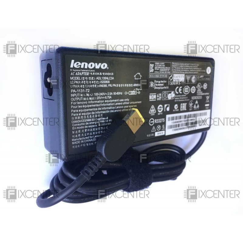 Блок питания Lenovo 135W (20V 6,75А прямоугольный коннектор) Оригинал, 135W, 20V, 6.75А, Прямоугольный