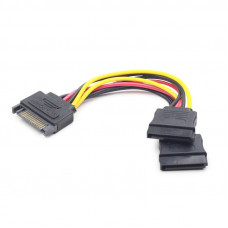 Кабель питания разветвитель Sata (папа) - 2 шт SATA (мама) 0.15 м, Cablexpert CC-SATAM2F-01