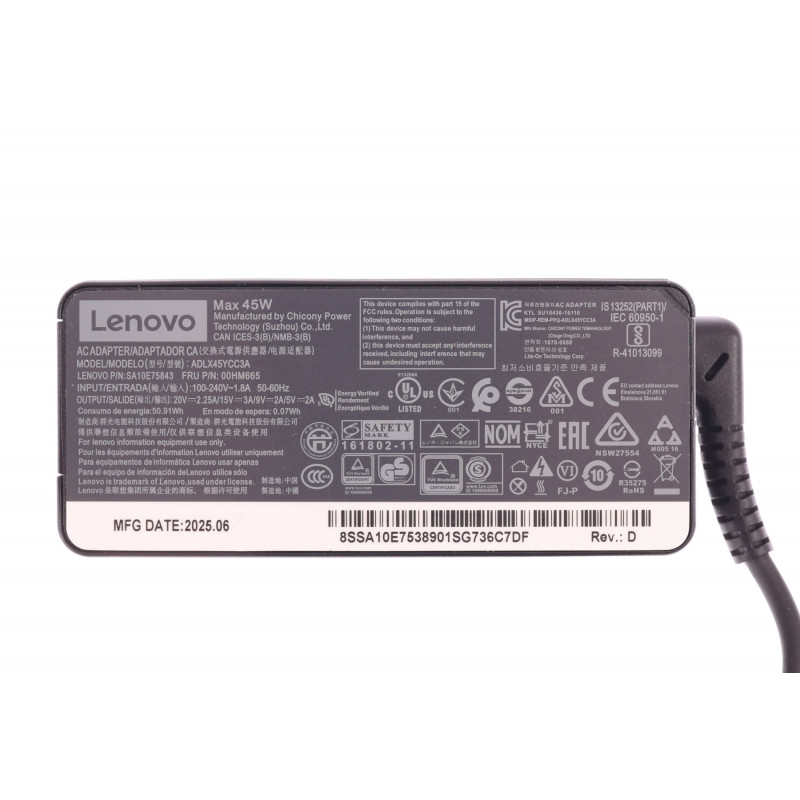 Блок питания (зарядка) ADLX45YCC3A для ноутбука Lenovo 45W 20V 2.25A Type-C Оригинал