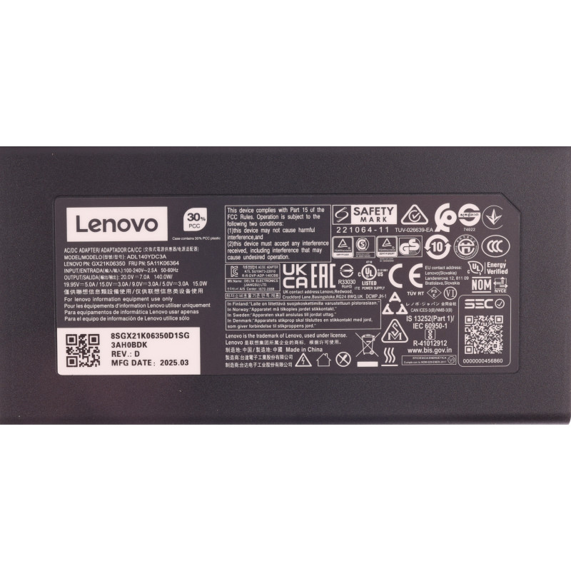 Блок питания (зарядка) ADL140YDC3A для ноутбука Lenovo 140W ( Type-C) Оригинал
