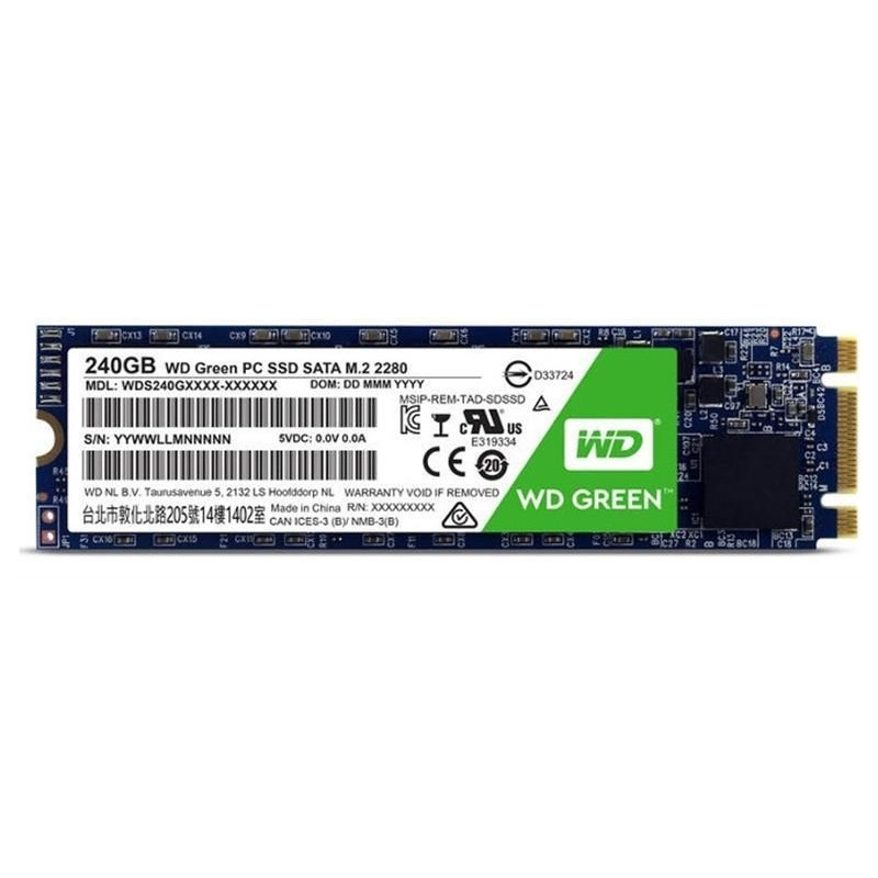 Накопитель SSD 240GB WD Green M.2 2280 SATAIII TLC (WDS240G2G0B), 240, TLC, M.2, SATAIII