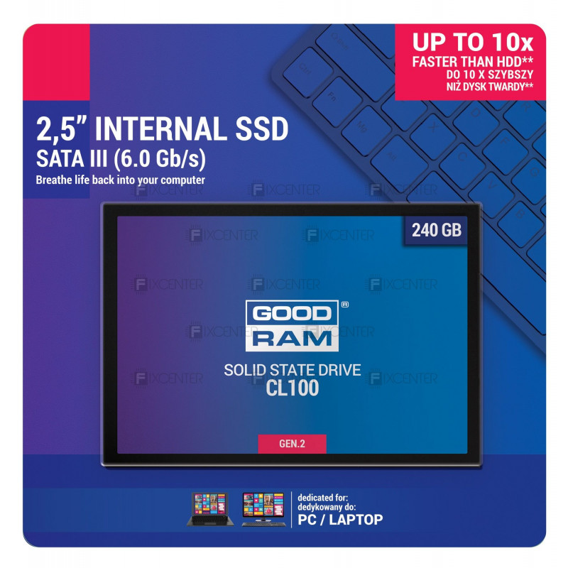 Накопитель SSD 240GB GOODRAM CL100 GEN.2 2.5" SATAIII TLC (SSDPR-CL100-240-G2), 240, TLC, 2.5", SATAIII