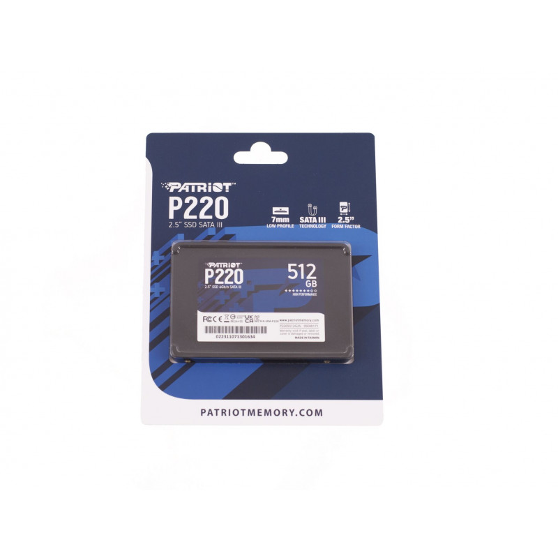 Накопитель SSD 512GB Patriot P220 2.5" SATAIII TLC (P220S512G25), 512, TLC, 2.5", SATAIII